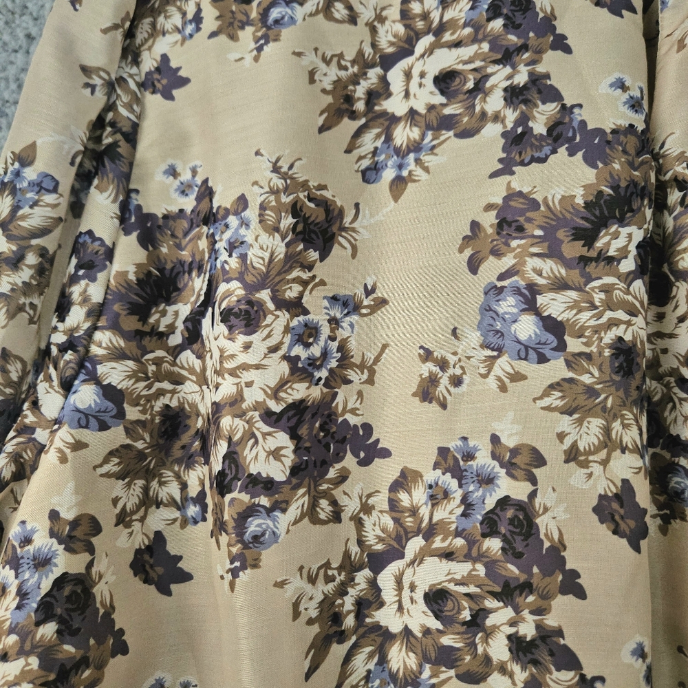 Hayden Floral Midi Dress 1XL XL Taupe Long Sleeve Tiered Fall Boho Country Flowy - Picture 7 of 13